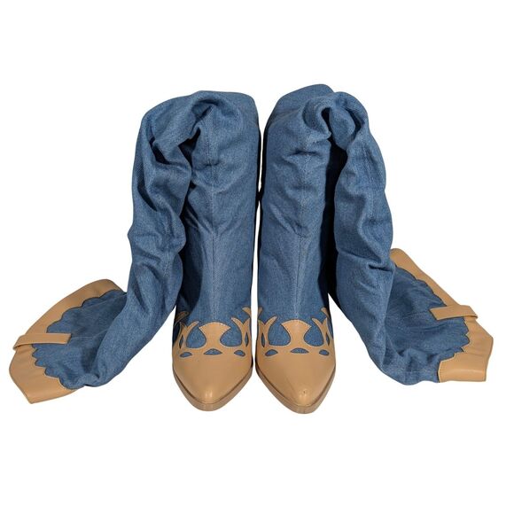 Fashion Nova Women's 5.5 Thigh High Blue Jean Boots Faux Leather Over The Knee - Picture 2 of 8